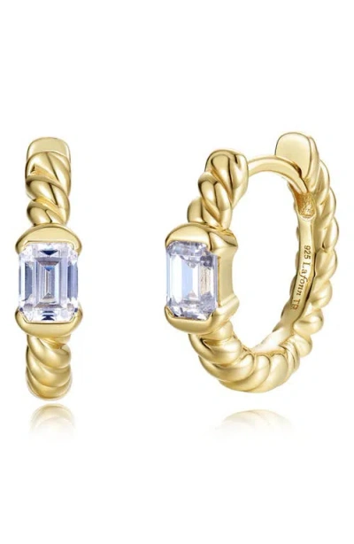 Lafonn Emerald Cut Simulated Diamond Twisted Huggie Hoop Earrings In Gold