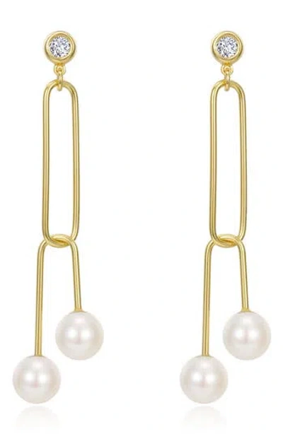 Lafonn Gold Plated Sterling Silver Simulated Diamond & Cultured Freshwater Pearl Paperclip Dangle Ea In White
