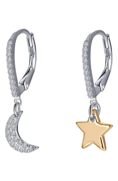 Lafonn Moon & Star Mismatched Drop Earrings In Clear/silver/gold