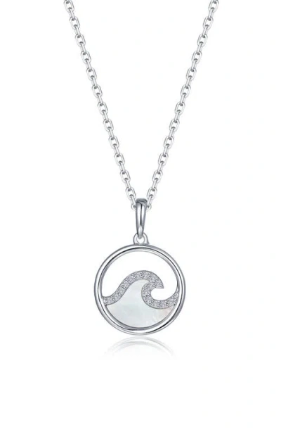 Lafonn Ocean Wave Mother-of-pearl Pavé Simulated Diamond Pendant Necklace In White