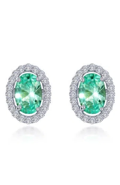 Lafonn Oval Lab Grown Green Sapphire & Simulated Diamond Halo Stud Earrings In Metallic
