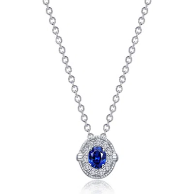 Lafonn Oval Lab Grown Sapphire & Simulated Diamond Halo Pendant Necklace In Sapphire/ White