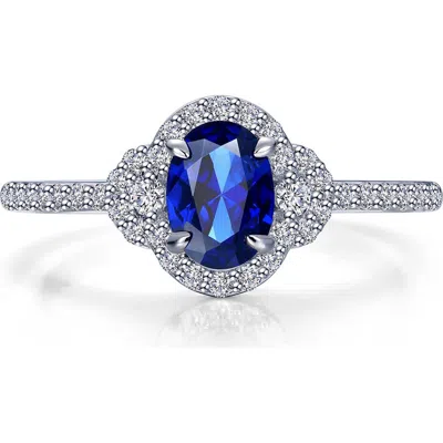 Lafonn Oval Lab Grown Sapphire & Simulated Diamond Halo Ring In Sapphire/ White
