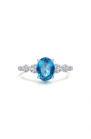 Lafonn Oval Simulated Blue Topaz & Pear Cut Simulated Diamond Ring In Blue