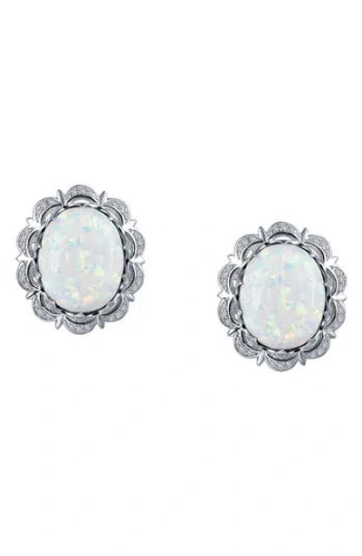 Lafonn Oval Simulated Opal & Simulated Diamond Stud Earrings In Metallic