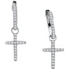 Lafonn Pavé Simulated Diamond Cross Drop Huggie Hoop Earrings In Silver