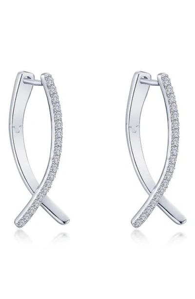 Lafonn Pavé Simulated Diamond Crossover Oval Hoop Earrings In Metallic