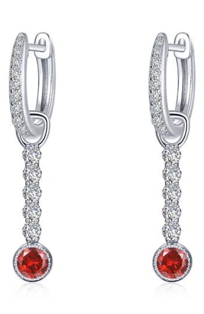 Lafonn Platinum Bonded Sterling Silver Simulated Diamond & Crown Set Garnet Linear Drop Earrings In White/garnet