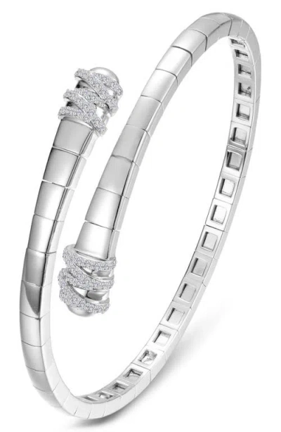 Lafonn Ribbon Simuilated Diamond Bypass Flexible Bangle In White/silver