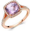 Lafonn Rose Gold Plated Sterling Silver Cushion Cut Amethyst Simulated Diamond Halo Split Shank Ring