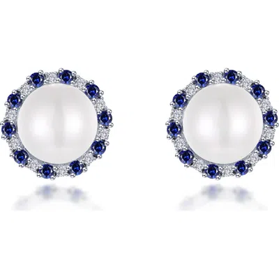 Lafonn Sapphire & Simulated Diamond Imitation Pearl Stud Earrings