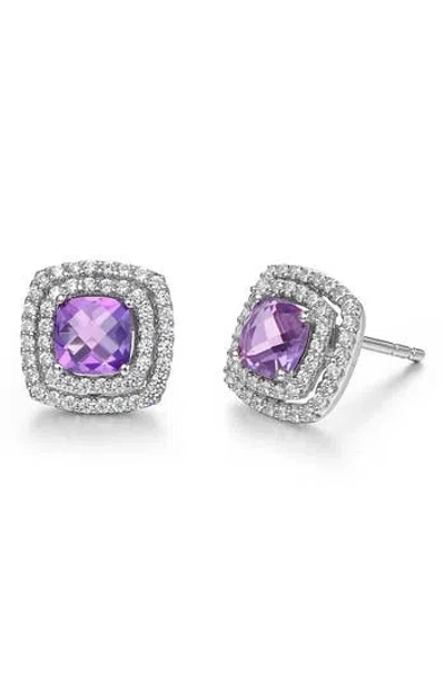 Lafonn Semiprecious Stone & Simulated Diamond Double Halo Cushion Stud Earrings In Purple