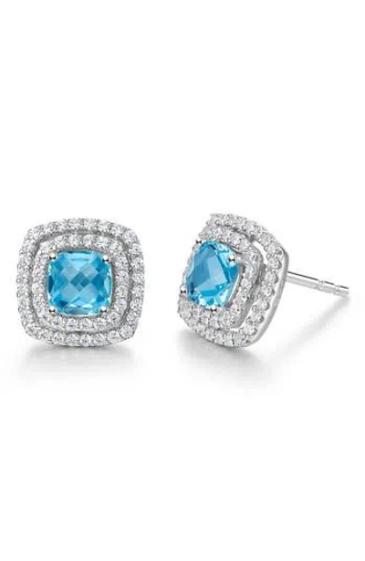 Lafonn Semiprecious Stone & Simulated Diamond Double Halo Cushion Stud Earrings In Blue