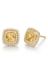 Lafonn Semiprecious Stone & Simulated Diamond Double Halo Cushion Stud Earrings In White/citrine
