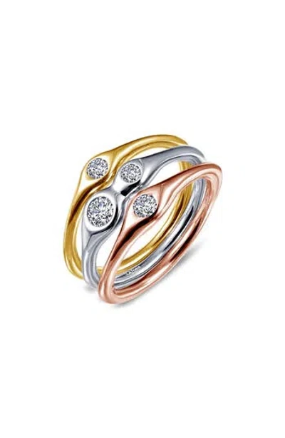 Lafonn Set Of 3 Tri-tone Simulated Diamond Stackable Rings In Gray