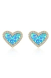 Lafonn Simulated Blue Opal & Simulated Diamond Heart Stud Earrings In Blue