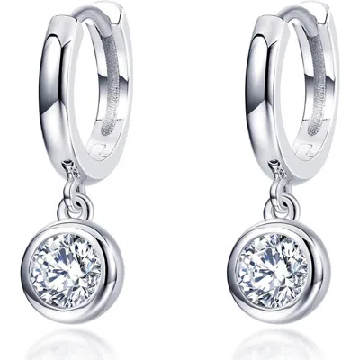 Lafonn Simulated Diamond Bezel Drop Sterling Silver Huggie Hoops