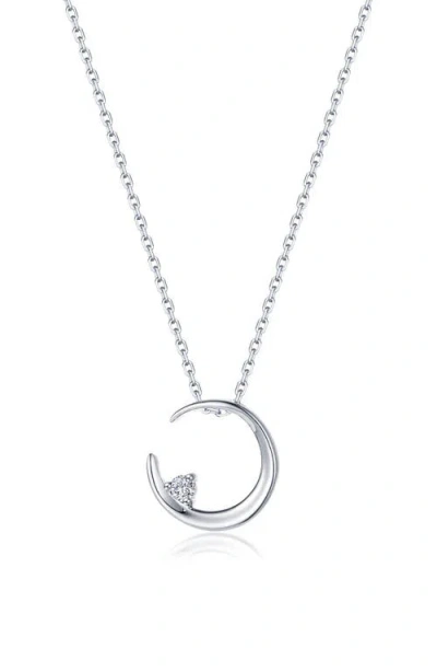Lafonn Simulated Diamond Crescent Moon Pendant Necklace In Silver
