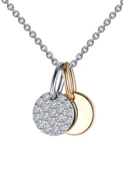 Lafonn Simulated Diamond Double Disc Pendant Necklace In Clear/silver/gold