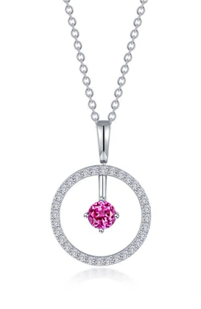Lafonn Simulated Diamond Lab-created Birthstone Reversible Pendant Necklace In Pink/october