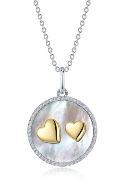 Lafonn Simulated Diamond Mother-of-pearl Double Heart Pendant Necklace In Silver/mop