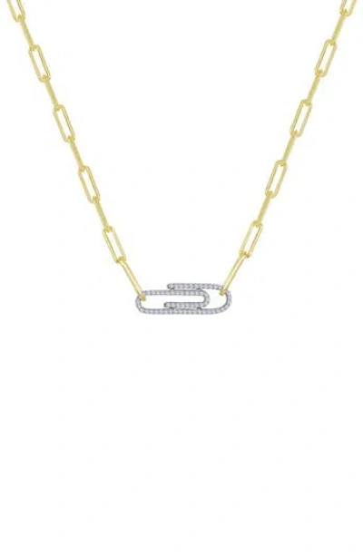 Lafonn Simulated Diamond Paper Clip Pendant Necklace In Gold
