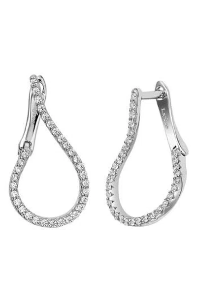 Lafonn Simulated Diamond Teardrop Small Hoop Earrings In Metallic
