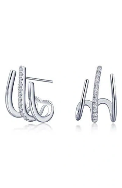 Lafonn Simulated Diamond Triple Claw Huggie Hoop Earrings In Silver