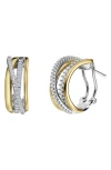Lafonn Simulated Diamond Two-tone Crossover Hoop Earrings In Gold