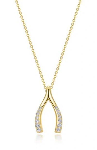 Lafonn Simulated Diamond Wishbone Pendant Necklace In Gold
