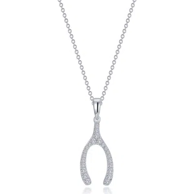 Lafonn Simulated Diamond Wishbone Pendant Necklace In Metallic