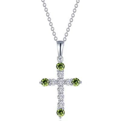 Lafonn Simulated Semiprecious Birthstone Cross Necklace In Green