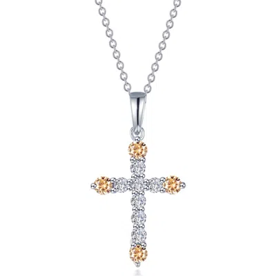 Lafonn Simulated Semiprecious Birthstone Cross Necklace In Metallic
