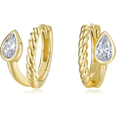 Lafonn Tessa Bypass Pear-cut Simulated Diamond Huggie Hoop Earrings In Gold