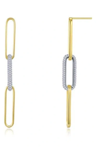 Lafonn Two-tone Paperclip Link Simulated Diamond Drop Earrings In Gold