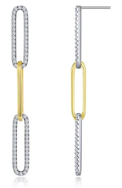 Lafonn Two-tone Pavé Simulated Diamond Paper Clip Link Drop Earrings In Blue