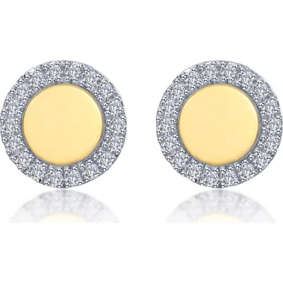Lafonn Two-tone Simulated Diamond Button Stud Earrings In Metallic