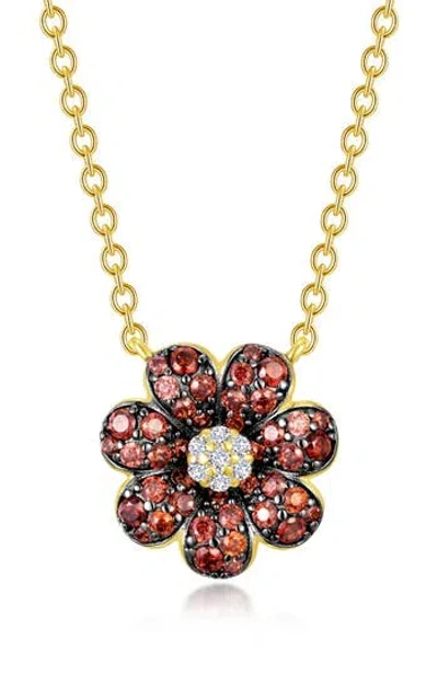 Lafonn Two-tone Simulated Diamond Floral Pendant Necklace In Gold