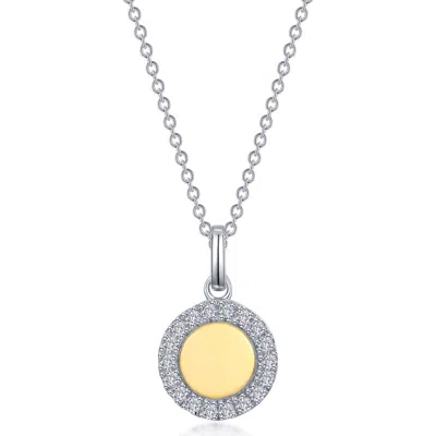 Lafonn Two-tone Simulated Diamond Halo Disc Pendant Necklace In Silver