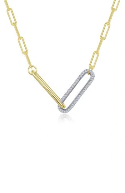 Lafonn Two-tone Simulated Diamond Paper Clip Necklace In Gold