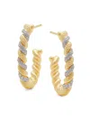 Lafonn Women's Gold Club Two Tone Sterling Silver Gold & Platinum Lassaire Simulated Diamond Twist Hoop Ear In Silver