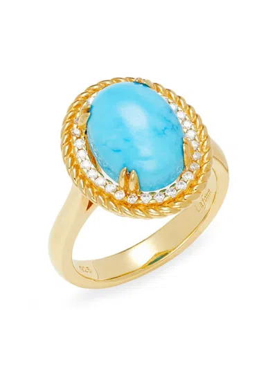 Lafonn Women's  Gold Club 18k Goldplated, Simulated Turquoise & Simulated Diamond Halo Ring