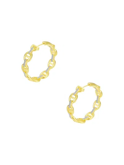 Lafonn Women's Paperclip Two Tone Plated Sterling Silver & Simulated Diamond Hoop Earrings In Gold