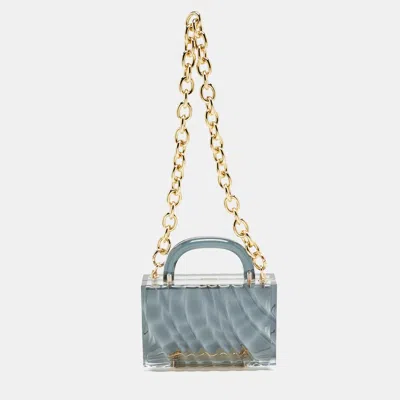 L'afshar Grey Acrylic Amnis Chain Clutch In Blue