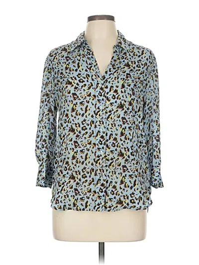 Pre-owned L'agence 3/4 Sleeve Silk Top Blue Animal Print Pattern Collared Neckline Tops