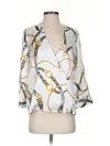L'agence 3/4 Sleeve Silk Top Silver Plunge Neckline Tops In White