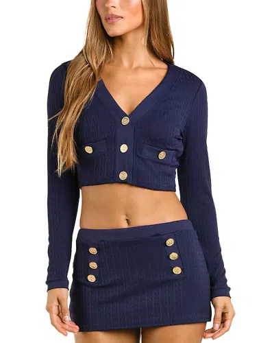L'agence Adaline Cable Knit Solids Swim Cardigan In Blue