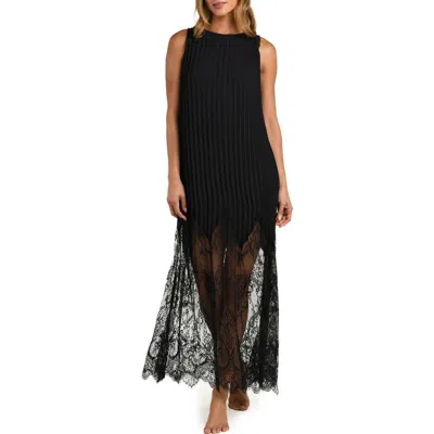 L'agence Adalynn Lace Trim Cover-up Maxi Dress In Black