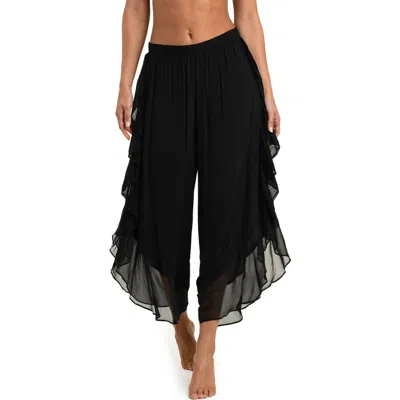 L'agence Adonis Ruffle Crop Chiffon Cover-up Pants In Black