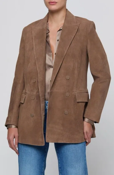 L'agence Aimee Relaxed Fit Double Breasted Suede Blazer In Brown